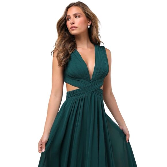 Lulus Maxi Dress Women M Green Vivid Imagination Gown V-Neck Cutout Prom NWT - Picture 6 of 9